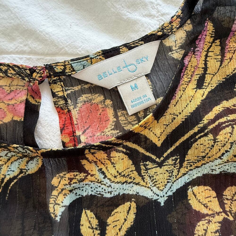 Belle + Sky Floral Sheer Blouse | Size M | Romantic Botanical Print Vintage Top - Picture 3 of 13